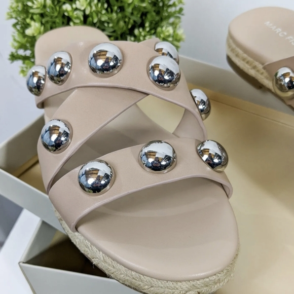 MARC FISHER Studded Prisca Vegan Leather Tan Slide Sandals NWT - Picture 2 of 6
